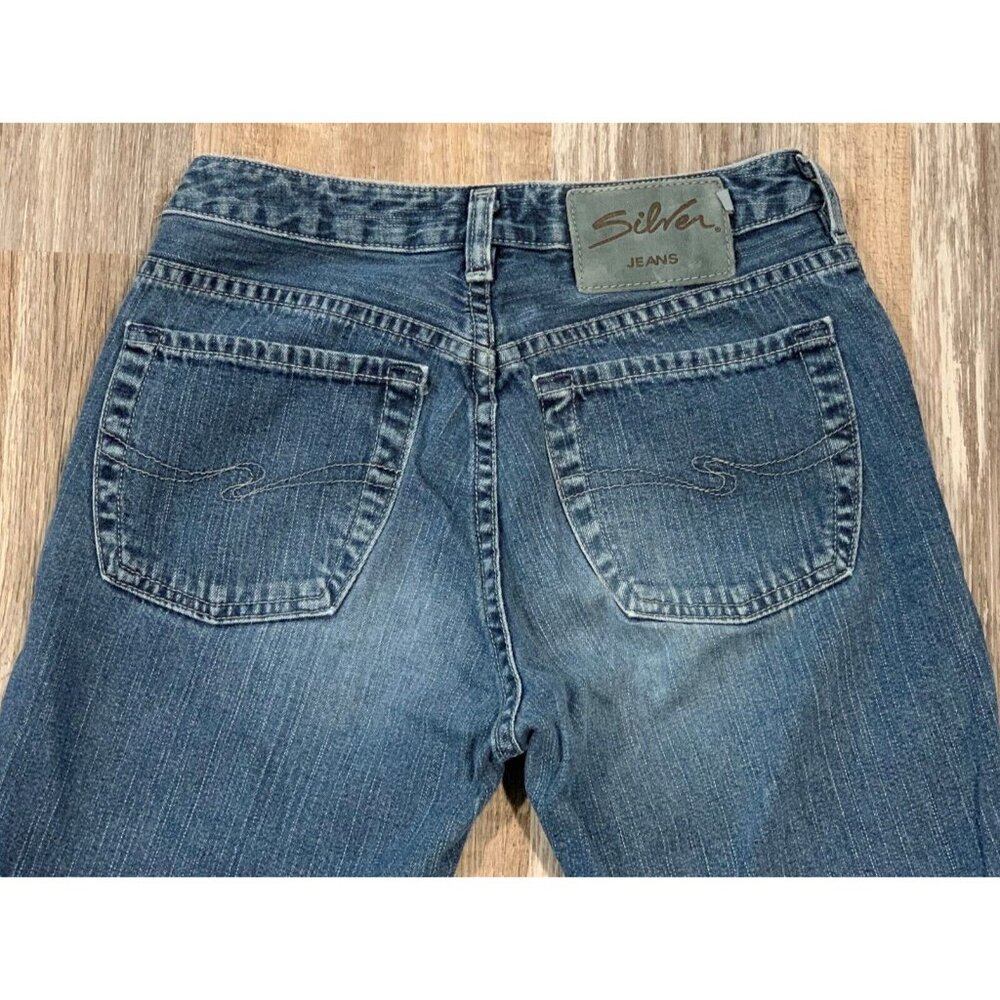 Silver Jeans Flare Pants Womens Size 25/31 Denim Button Fly Mid Rise Blue Cotton - Picture 5 of 15